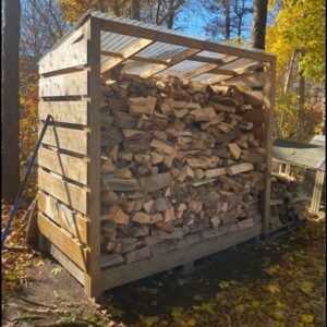 Custom Built Wooden Firewood Shed with Solar Roof